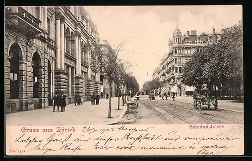 AK Zürich, Bahnhofstrasse mit Passanten