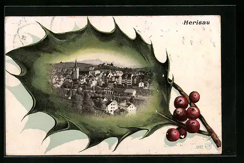 AK Herisau, Teilansicht der Gemeinde, Stechpalmenblatt