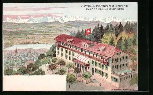 Künstler-AK Leubringen, Hotel & Pension 3 Sapins