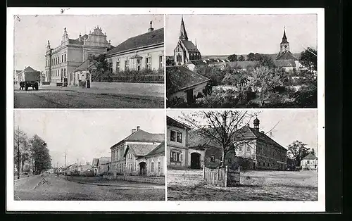 AK Planian, Strassenpartie, Teilansicht mit Kirchtürmen