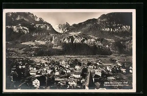 AK Meiringen, Ortsansicht mit Rosenlauigletscher