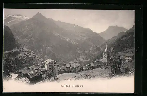 AK Finshauts, Blick auf Kirche und Berge