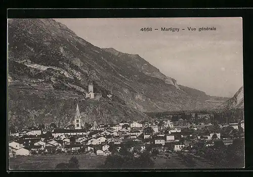 AK Martigny, Teilansicht mit Burg und Kirche