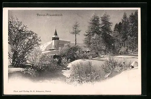 AK Davos, Frauenkirch bei Schnee