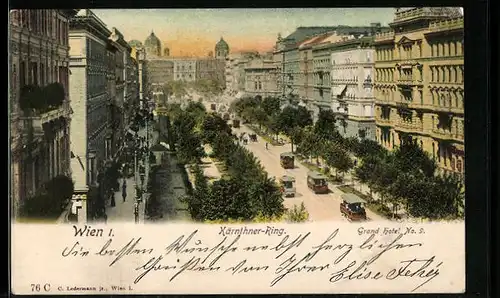 AK Wien, Kärnthner-Ring mit Strassenbahn