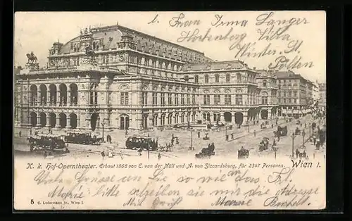 AK Wien, Hof-Operntheater mit Strasse, Strassenbahn