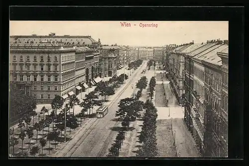 AK Wien, Opernring mit Strassenbahn aus der Vogelschau