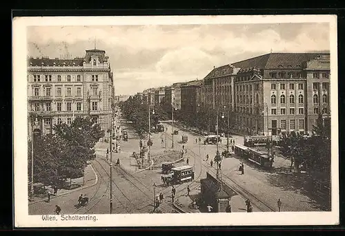 AK Wien, Schottenring mit Strassenbahnen