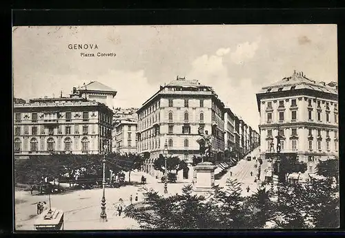 AK Genova, Piazza Corvetto, Strassenbahn