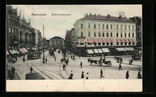 AK Hannover, Bahnhofstrasse mit Strassenbahn