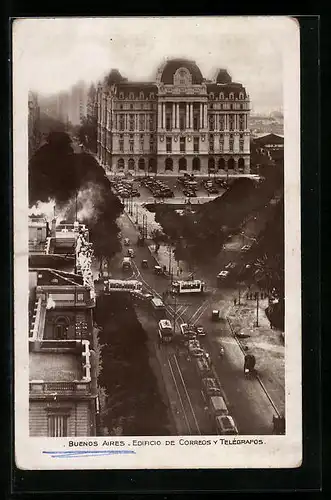 AK Buenos Aires, Edificio de Correos Y Telegrafos, Strassenbahn