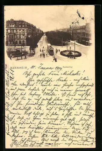 AK Mannheim, Kaiserring mit Strassenbahn