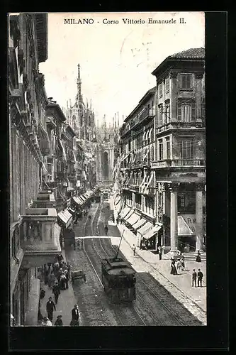 AK Milano, Corso Vittorio Emanuele II., Strassenbahn