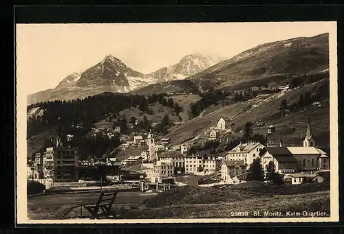 AK St. Moritz, Kulm Quartier, Ortsansicht mit Bergen