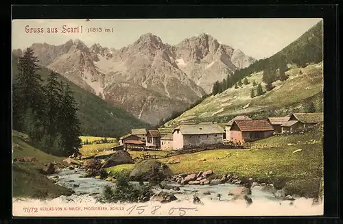 AK Scarl, Ortspartie mit Fluss und Bergen