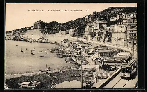 AK Marseille, La Corniche, Anse du Prophète, Strassenbahn