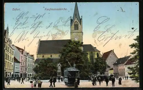 AK Erfurt, Kaufmannskirche mit Strassenbahn