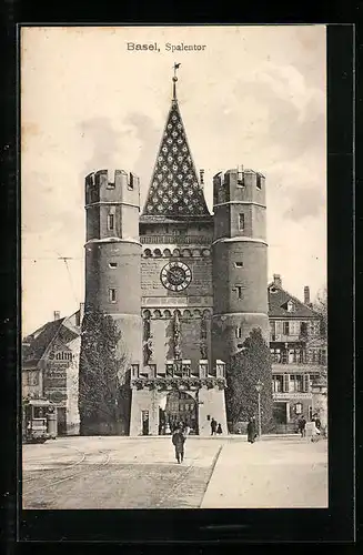 AK Basel, Strassenbahn am Spalentor