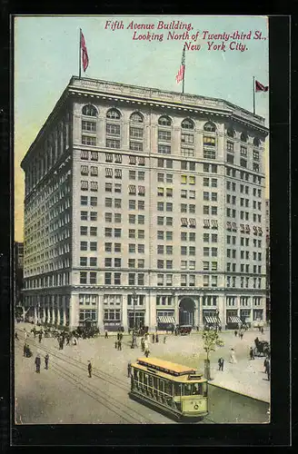 AK New York City, Fifth Avenue Building, Strassenbahn