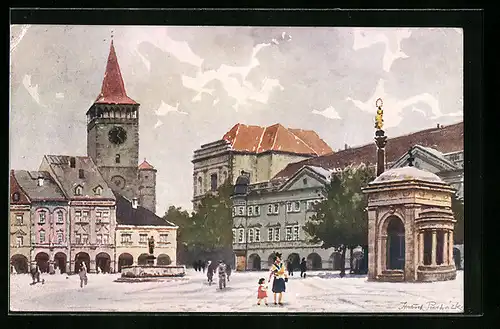 AK Jitschin /Jicin, Stadtplatz mit Walditzer Tor