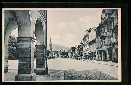 AK Hohenelbe, Hauptstrasse mit Blick auf den Heidelberg