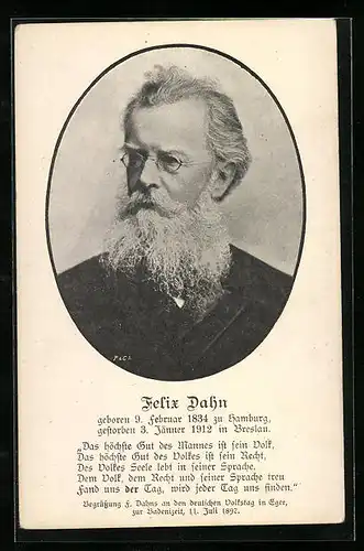 AK Portrait von Felix Dahn, 1834-1912