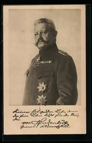 AK Paul von Hindenburg in Uniform mit Orden und Eisernem Kreuz