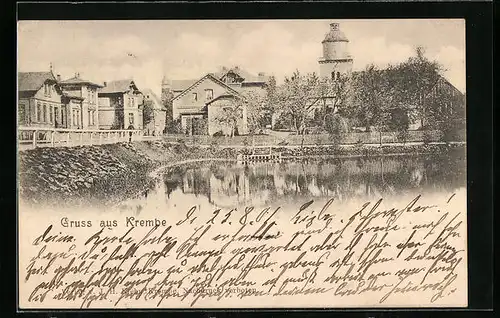AK Krempe, Blick auf Häuser und See