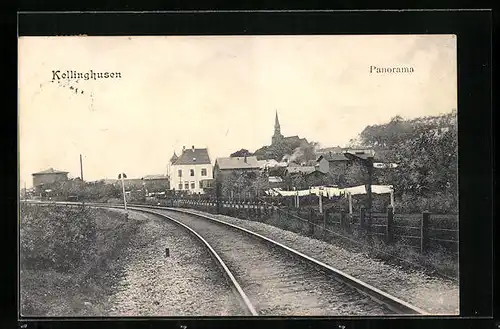 AK Kellinghusen, Blick auf Eisenbahngleisen und Kirche