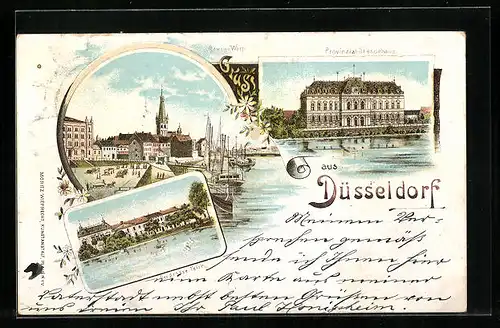 Lithographie Düsseldorf, Provinzial-Ständehaus, Der grosse Teich