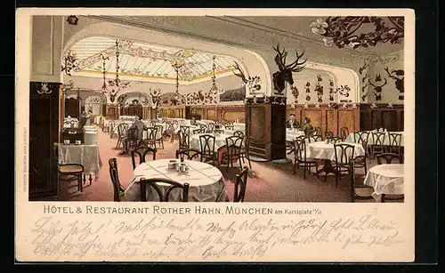 AK München, Hotel-Restaurant Rother Hahn, Innenansicht, Karlsplatz 11-12