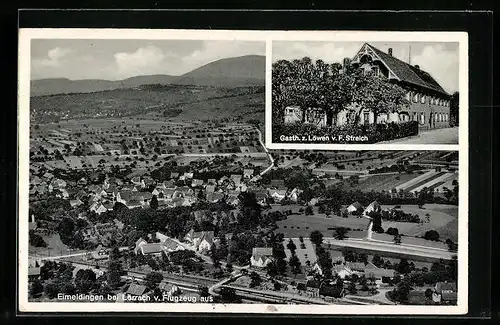 AK Eimeldingen, Ortsansicht vom Flugzeug aus, Gasth. z. Löwen v. F. Streich