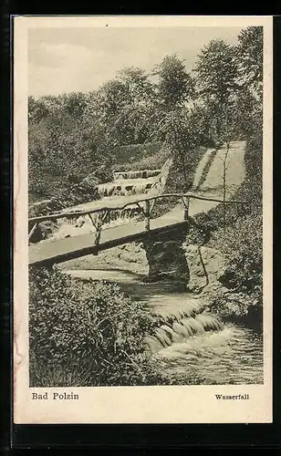 AK Bad Polzin, Wasserfall mit Steg