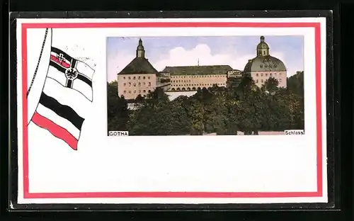 Lithographie Gotha, Ansicht vom Schloss, Reichskriegsflagge