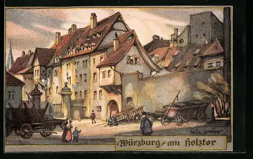Steindruck-AK Würzburg, Partie am Holztor