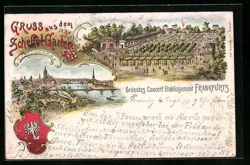 Lithographie Frankfurt-Nordend, Ortsansicht, Concert-Etablissement Scheffel-Garten