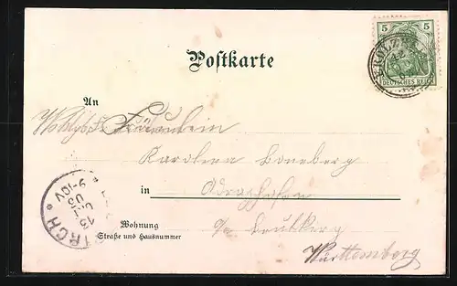 Lithographie Bonlanden, Teilansichten mit Kirche