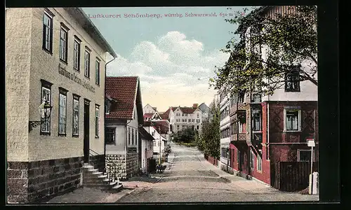AK Schömberg /Schwarzwald, Strassenpartie mit Gasthaus z. Ochsen