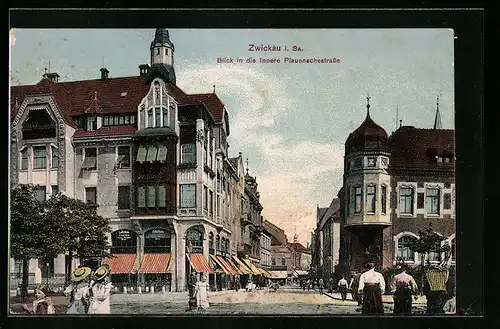 AK Zwickau i. Sa., Blick in die Innere Plauenschestrasse