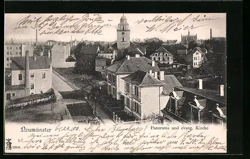 AK Neumünster, Panorama und evang. Kirche