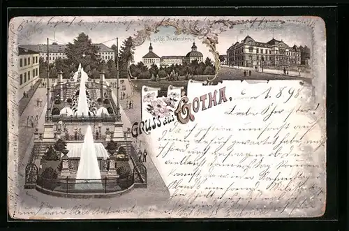 Lithographie Gotha, Schloss, Friedenstein, Schlossberg, Landgerichtsgebäude