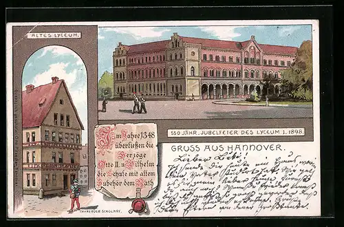 Lithographie Hannover, Altes Lyceum, 550jähr. Jubelfeier des Lyceum 1. 1898