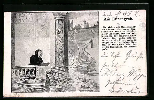 AK Frau am Balkon, Elterngrab