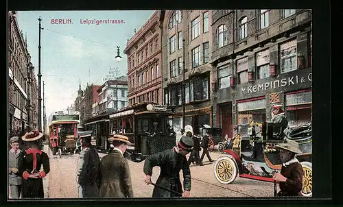 AK Berlin, Leipzigerstrasse mit Strassenbahn und Autos