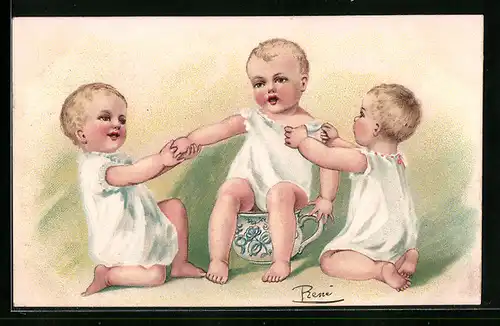 Präge-AK Kinder streiten sich um den Platz auf dem Töpfchen