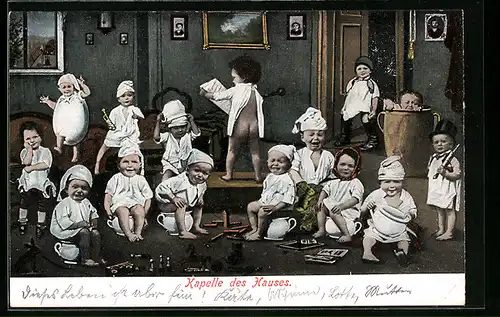 AK Kapelle des Hauses, Knaben auf Nachttöpfen sitzend, Toilettenhumor