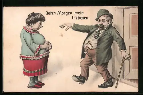 AK Betrunkener Heimkehrer wünscht seiner Frau einen guten Morgen