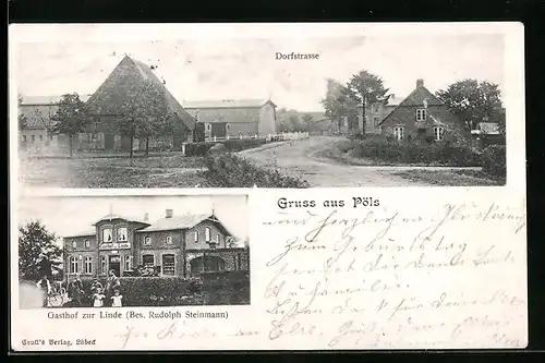 AK Pöls / Pölitz, Dorfstrasse, Gasthof zur Linde, Bes.: Rudolph Steinmann