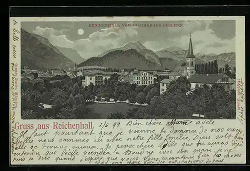 Mondschein-Lithographie Reichenhall, Teilansicht vom Gradierhaus gesehen