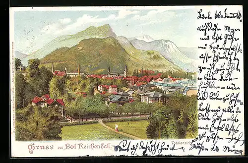 Lithographie Bad Reichenhall, Totalansicht